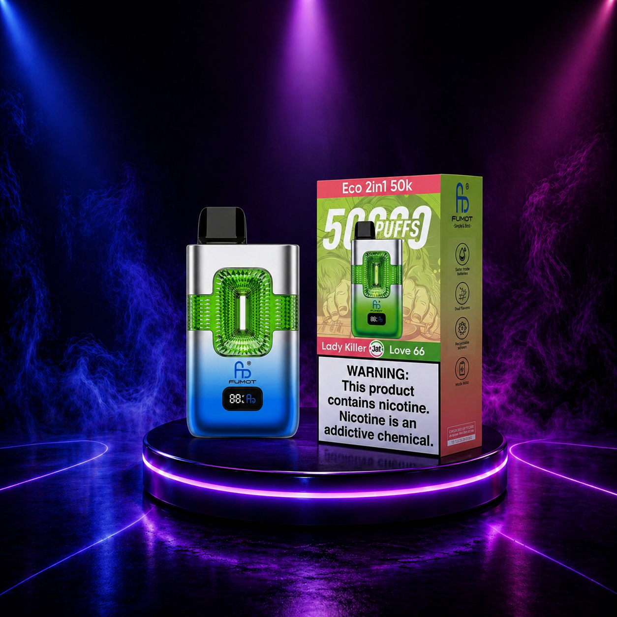Fumot Eco 2 em 1 - 50K - vape descartável com 50000 puffs e sabores de vape